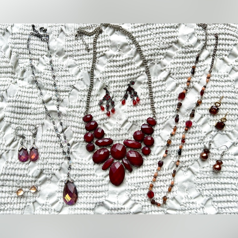 Elegant Red & Purple Necklaces and Earrings